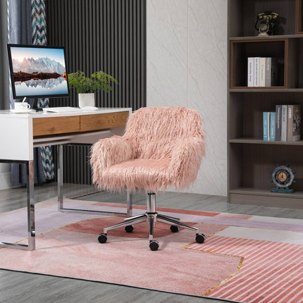 Rosa Bürostuhl aus Kunstfell, drehbar, höhenverstellbar
