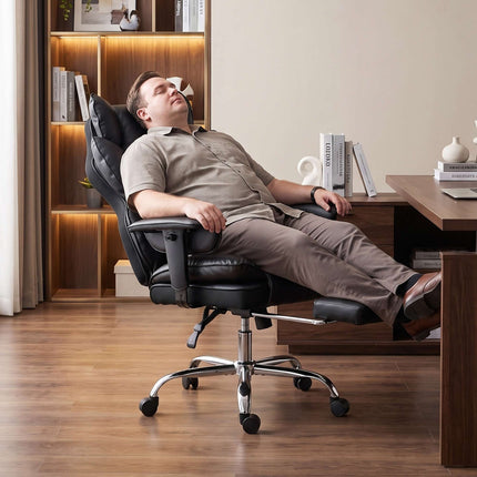 Executive Office Chair, Black Faux Leather, Reclines to 135