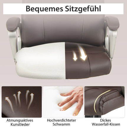 Chefsessel Drehstuhl Schreibtischstuhl aus Kunstleder mit Wippfunktion und Höhenverstellung 64 x 69 x 106-116 cm Braun