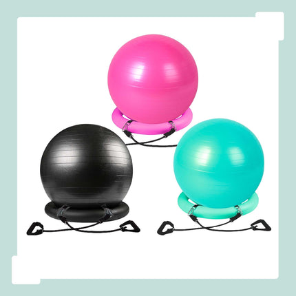 Exercise Ball 65 cm with Stand, Resistance Bands and Pump, Black