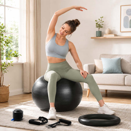 Exercise Ball 65 cm with Stand, Resistance Bands and Pump, Black