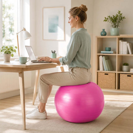 Exercise Ball 65 cm with Stand, Resistance Bands and Pump, Pink