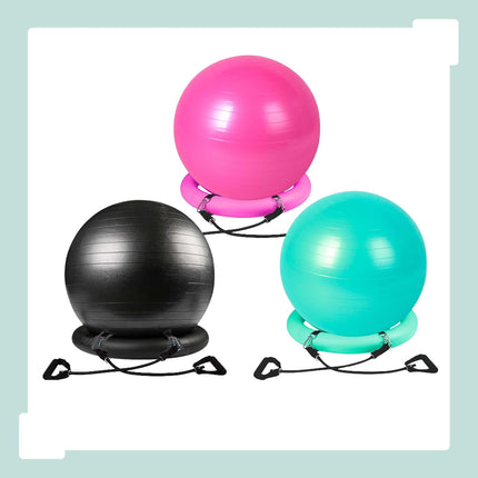 Exercise Ball 65 cm with Stand, Resistance Bands and Pump, Pink