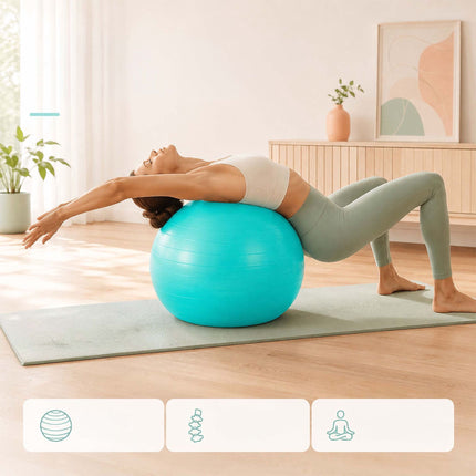 Exercise Ball 65 cm with Stand, Resistance Bands and Pump, Turquoise