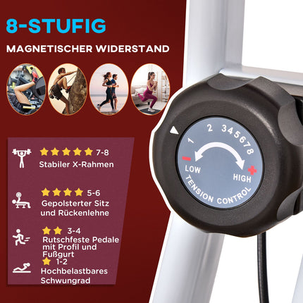 Exercise bike with 8-level magnetic resistance, adjustable height