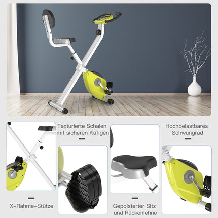 Vélo d'appartement F-Bike avec résistance magnétique réglable sur 8 niveaux, hauteur réglable, acier jaune et blanc, 43 x 97 x 109 cm