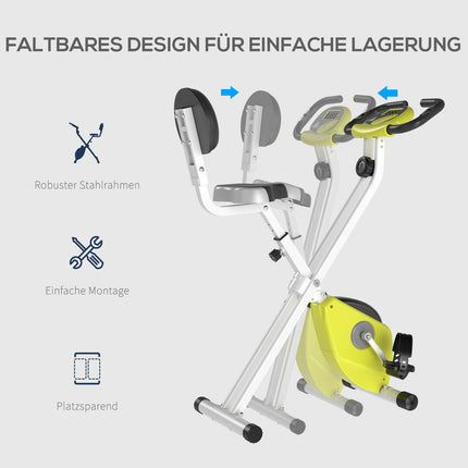 Vélo d'appartement F-Bike avec résistance magnétique réglable sur 8 niveaux, hauteur réglable, acier jaune et blanc, 43 x 97 x 109 cm