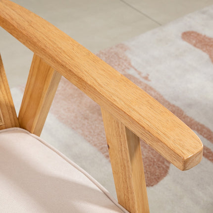 Exotischer Polsterstuhl, Kautschukholz, Sitzkissen in Leinenoptik, 63L x 69B x 78H cm, cremeweiß