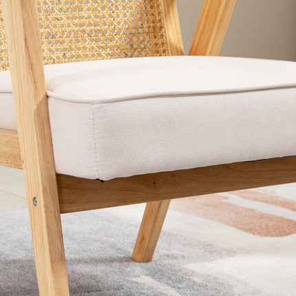 Exotischer Polsterstuhl, Kautschukholz, Sitzkissen in Leinenoptik, 63L x 69B x 78H cm, cremeweiß