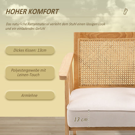 Exotischer Polsterstuhl, Kautschukholz, Sitzkissen in Leinenoptik, 63L x 69B x 78H cm, cremeweiß