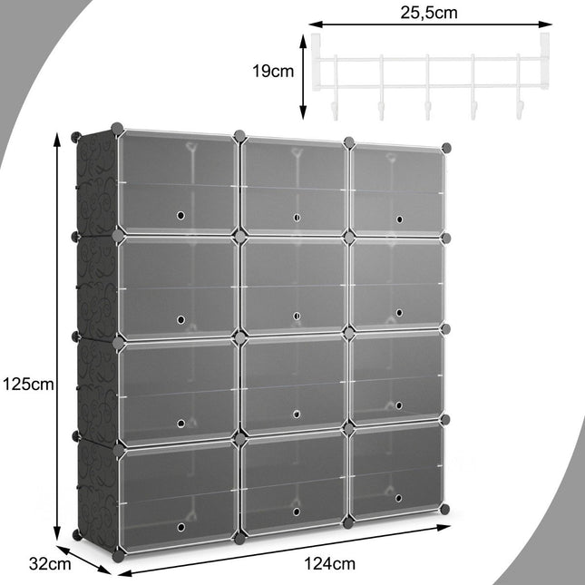 Expandable 12-Cube Shoe Rack with Side Hooks