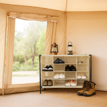 Ausziehbares Camping-Schuhregal – Fasst 16 Paar