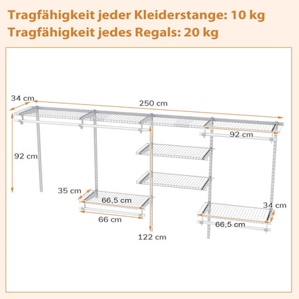 Expandable Closet Organizer System, 122-244 cm, White