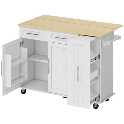 Expandable Kitchen Island Cart with Drawers, MDF, White