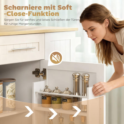 Expandable Kitchen Island Cart with Drawers, MDF, White
