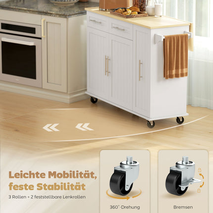 Expandable Kitchen Island Cart with Drawers, MDF, White