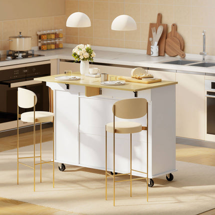 Expandable Kitchen Island Cart with Drawers, MDF, White