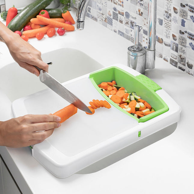 Ausziehbares 3-in-1-Schneidebrett mit Tablett, Behälter und Abtropffläche PractiCut InnovaGoods