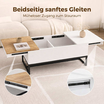Extendable Coffee Table with Hidden Storage, White & Oak