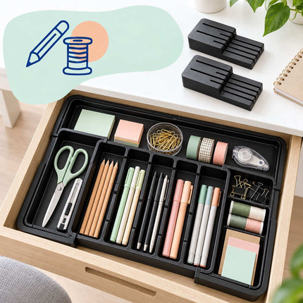 Extendable Cutlery Tray with Knife Insert, Width 33–56.5 cm, Black