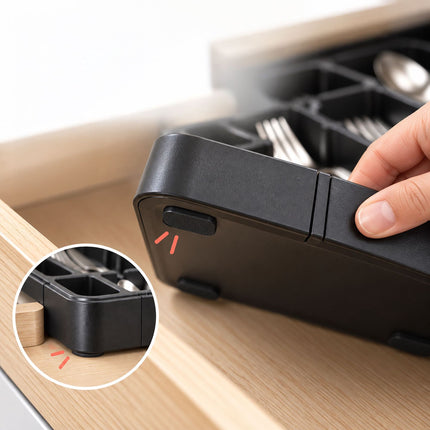 Extendable Cutlery Tray with Knife Insert, Width 33–56.5 cm, Black