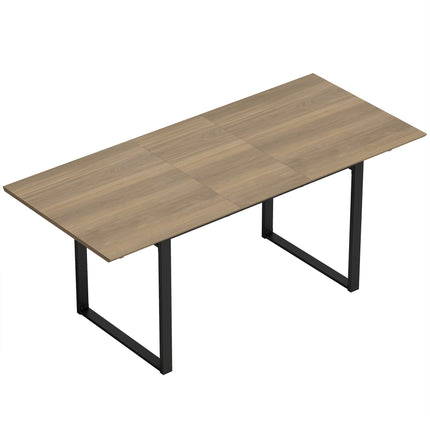 Extendable Dining Table 140-180 cm for 6-8 People, Brown, Black Steel Frame