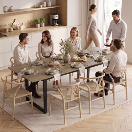 Extendable Dining Table 140-180 cm for 6-8 People, Brown, Black Steel Frame