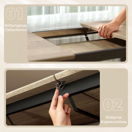 Extendable Dining Table 140-180 cm for 6-8 People, Brown, Black Steel Frame
