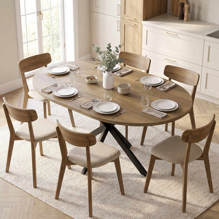 Extendable Dining Table for 4–6, Brown Wood, Industrial Style
