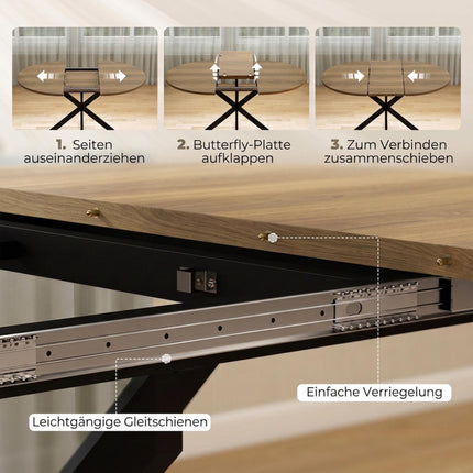 Extendable Dining Table for 4–6, Brown Wood, Industrial Style