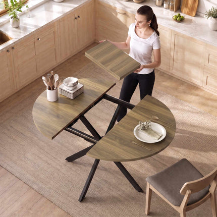 Extendable Dining Table for 4–6, Brown Wood, Industrial Style