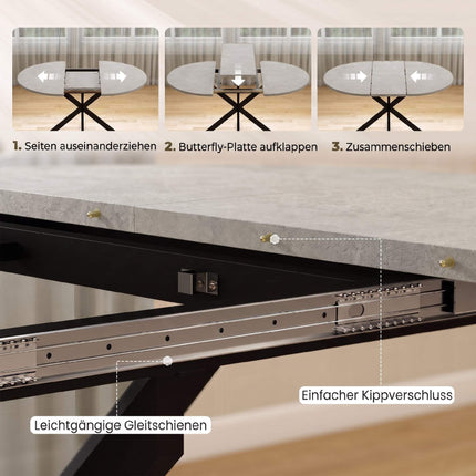 Extendable Dining Table for 4–6, Gray Industrial Style