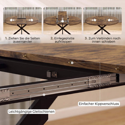 Extendable Dining Table for 4–6, Rustic Brown Industrial Design