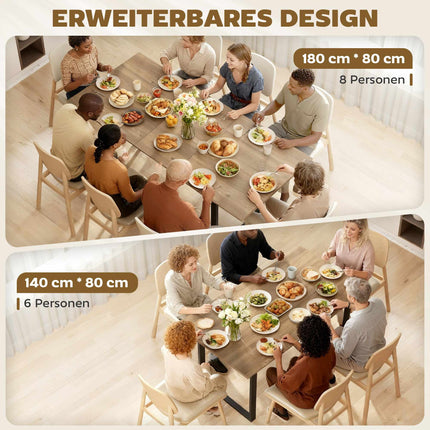 Extendable Dining Table for 6-8, 140-180 cm, Wood & Steel