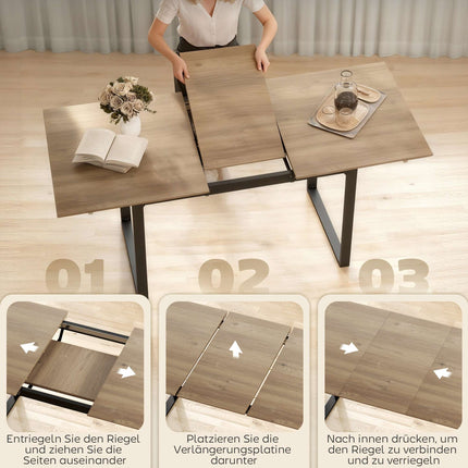 Extendable Dining Table for 6-8, 140-180 cm, Wood & Steel