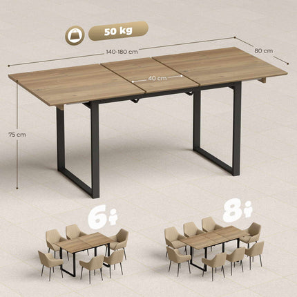 Extendable Dining Table for 6-8, 140-180 cm, Wood & Steel