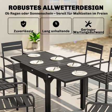 Ausziehbarer Outdoor-Esstisch, 80–160 cm, Aluminiumplatte