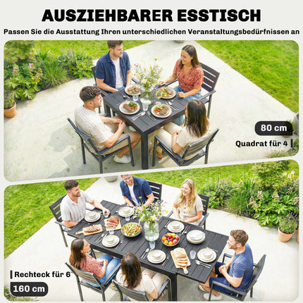 Ausziehbarer Outdoor-Esstisch, 80–160 cm, Aluminiumplatte