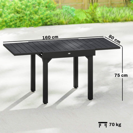 Ausziehbarer Outdoor-Esstisch, 80–160 cm, Aluminiumplatte