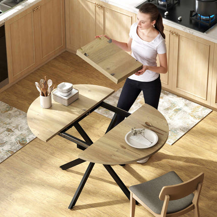 Extendable Round Dining Table for 4-6, 100-135 cm, Wood Finish
