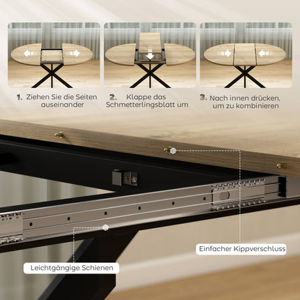 Extendable Round Dining Table for 4-6, 100-135 cm, Wood Finish
