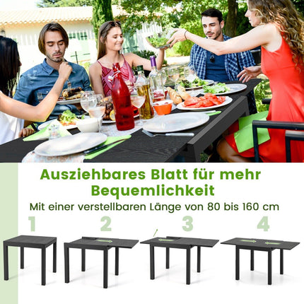 Extendable aluminum garden table Weatherproof dining table Rectangular patio table Gray