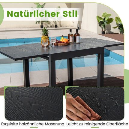 Extendable aluminum garden table Weatherproof dining table Rectangular patio table Gray