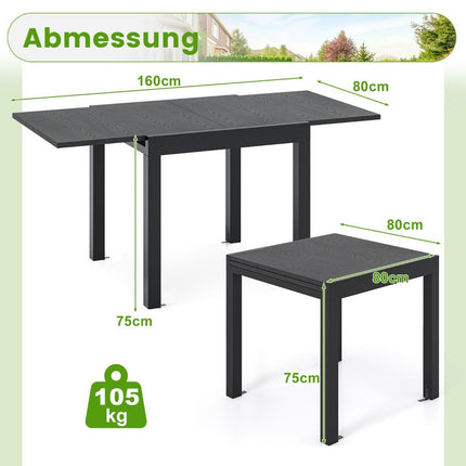 Extendable aluminum garden table Weatherproof dining table Rectangular patio table Gray