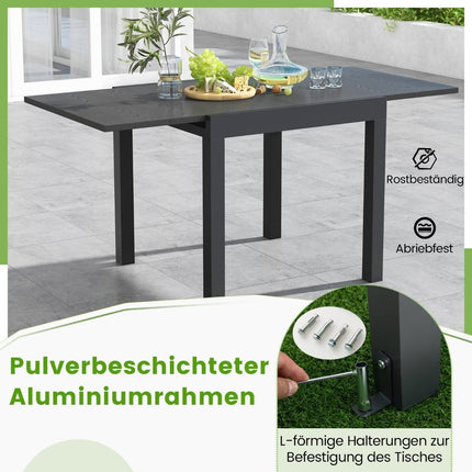 Extendable aluminum garden table Weatherproof dining table Rectangular patio table Gray