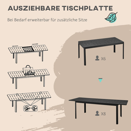 Extendable aluminum garden table, black, 180-240cm