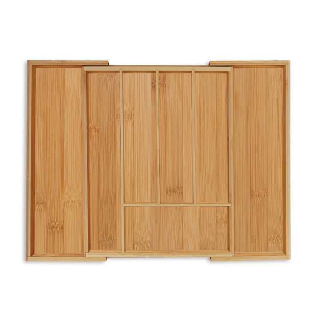 Extendable bamboo cutlery tray