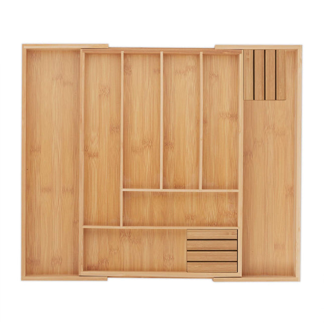 Extendable bamboo cutlery tray