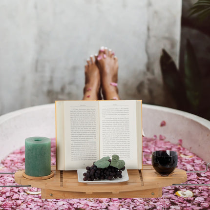Étagère de bain extensible en bambou