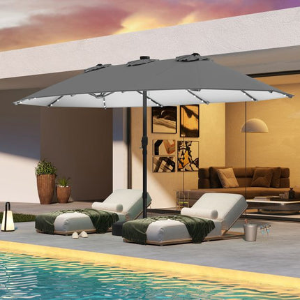 Extragroßer grauer Sonnenschirm für die Terrasse mit Solar-LED-Beleuchtung